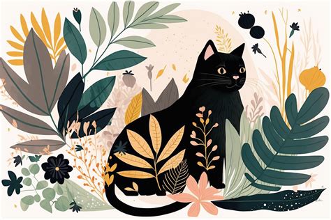 Cute Floral Black Cat Watercolor Grafik Von Xmerch Creative Fabrica