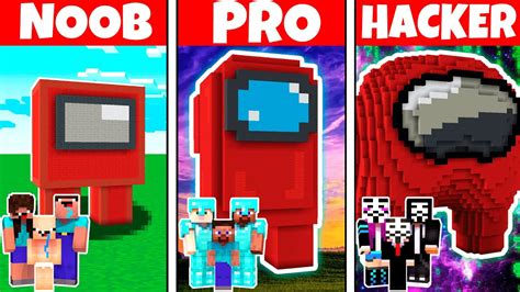 Minecraft Among Us Statue Build Challenge Noob Vs Pro Vs Hacker Animation Youtube