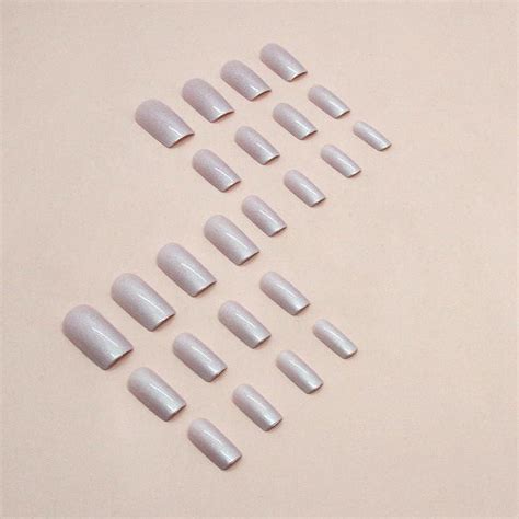 Buy Mouyou Short Square Nude Blue French Tip Press On Nails Full Cover Art Fake Nails With