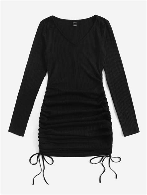 Shein Ezwear Drawstring Side Ribbed Knit Dress Shein