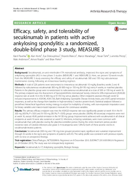 Pdf Efficacy Safety And Tolerability Of Secukinumab In Patients With Active Ankylosing