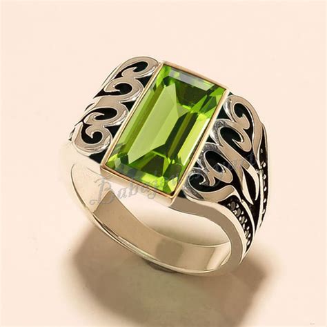 Peridot Ring Men 925 Sterling Silver Peridot Ring Men Heavy Men