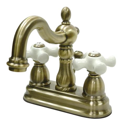 Kingston Brass Victorian 4 In Centerset 2 Handle Bathroom Faucet In Vintage Brass The Home