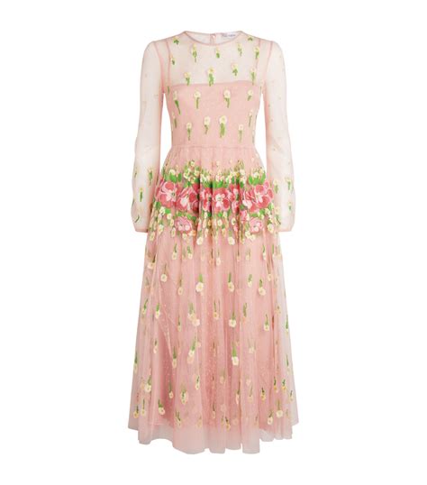 Womens Red Valentino Pink Embroidered Midi Dress Harrods Uk