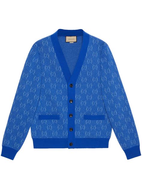 Gucci Cardigan Mit Jacquard Logo Blau FARFETCH DE