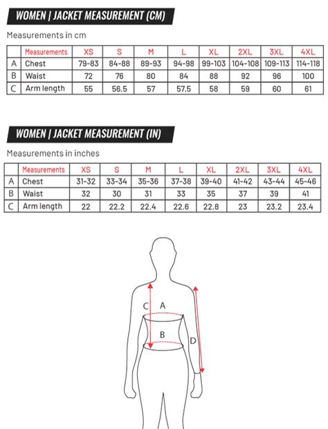 Jacket Woman Size Chart | Andromeda Moto