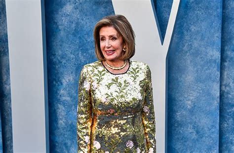 Nancy Pelosi Goes for Gold at Vanity Fair Oscars Party in Floral Dress