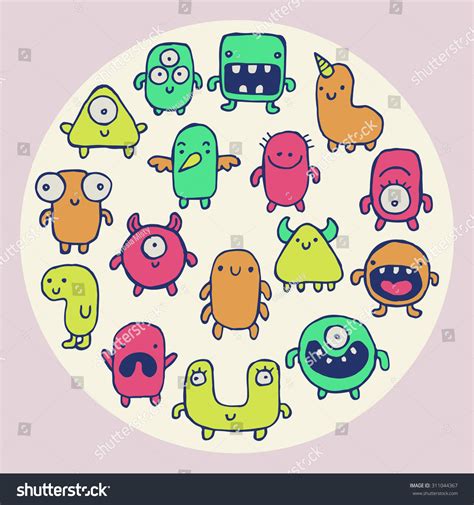 Set Hand Drawn Monster Doodles Colorful Stock Vector Royalty Free 311044367 Shutterstock