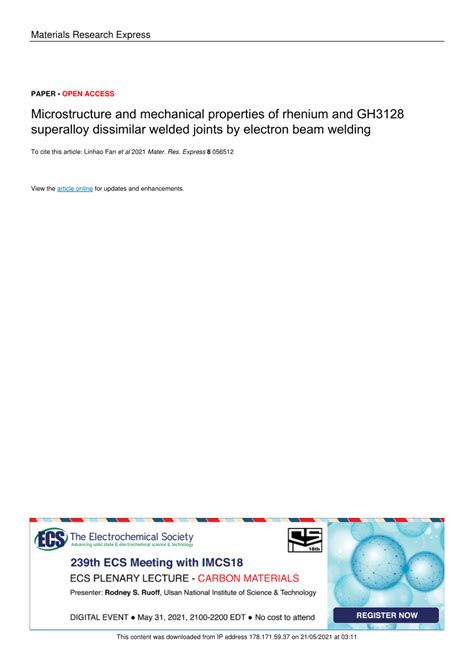 PDF Microstructure And Mechanical Properties Of Rhenium And GH3128