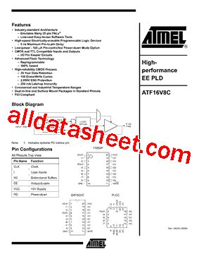 Atf V C Pc Datasheet Pdf Atmel Corporation