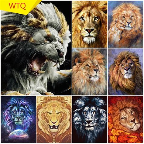 Peinture De Lion En Diamant 5D Broderie Image D Animaux Strass Couture