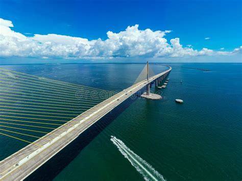 Aerial Photo Sunshine Skyway Cable Suspended Bridge Suspension Tampa