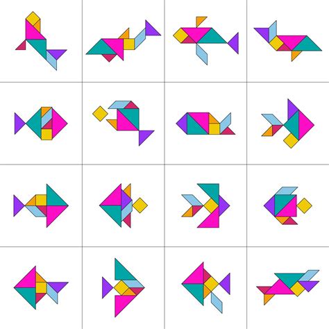 Tangram Puzzle Set Of Tangram Fish Jigsaw For Kids Vector Set