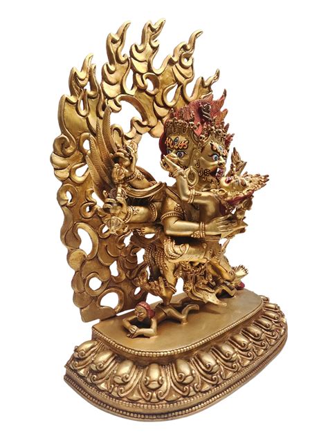 Buddhist Statue Of Vajrakilaya Dorje Phurba With Full Gold Plated And