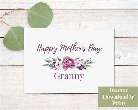 Printable Mothers Day Card For Granny Mothers Day Greeting Card Great Grandmother Mom Mom