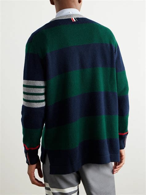 Thom Browne Slim Fit Striped Wool Sweater Green Thom Browne