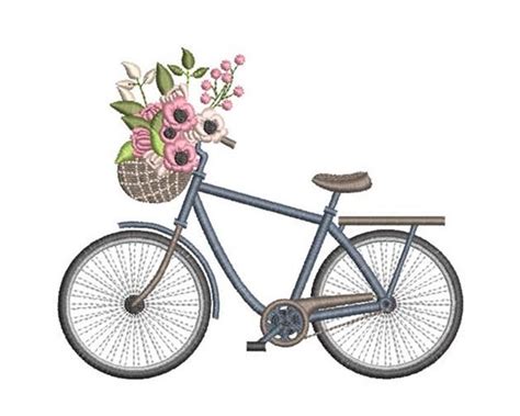 Floral Bicycle Machine Embroidery Design Flower Basket Etsy