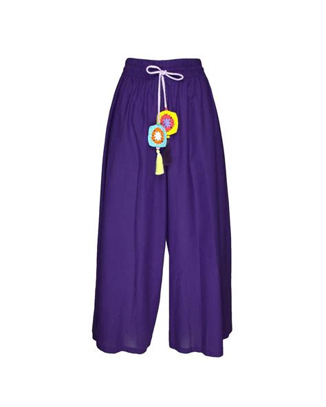 Lalipop Design Cropped Wide Leg Voile Pants With Crochet Belt In Purple