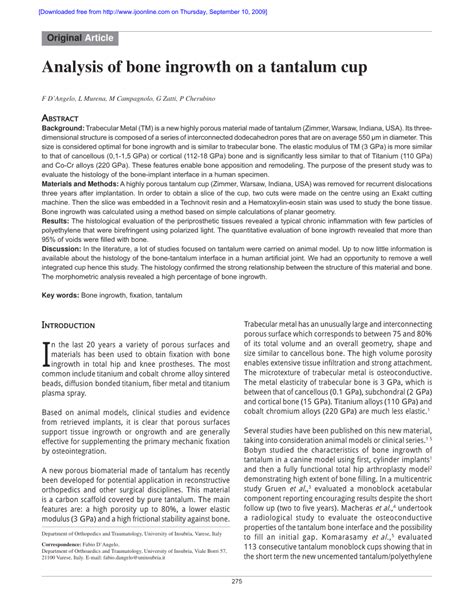 PDF Analysis Of Bone Ingrowth On A Tantalum Cup