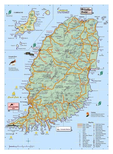 Large travel map of Grenada with other marks | Grenada | North America ...