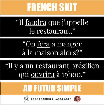 French Role Play Skit Futur Simple Dialogue Au Restaurant Tpt