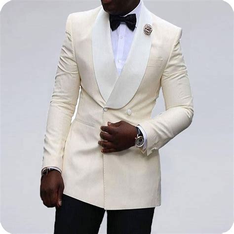 Latest Design Double Breasted Ivory Wedding Groom Tuxedos Shawl Lapel