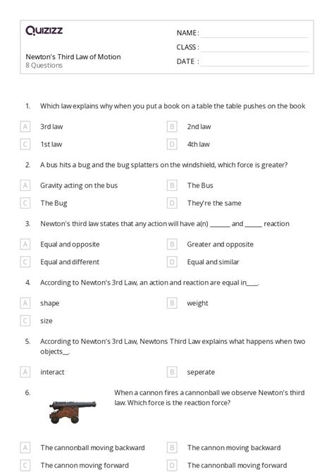 50 Newtons Third Law Worksheets For Grade 9 On Quizizz Free Printable