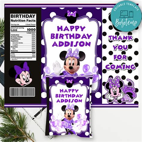 Minnie Mouse Purple Polka Dot Birthday Chip Bag Digital File Bobotemp