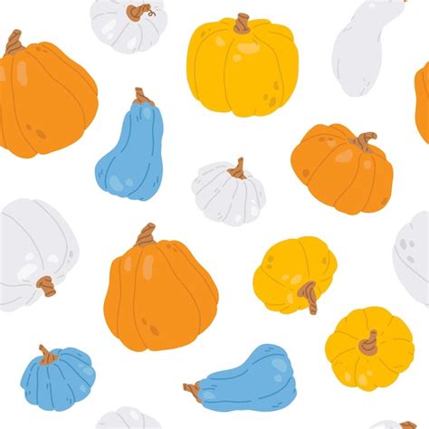 Premium Vector A Seamless Pattern Of Pumpkins With Blue White And