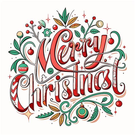 Hand Drawn Merry Christmas Lettering With Decorative Elements Premium