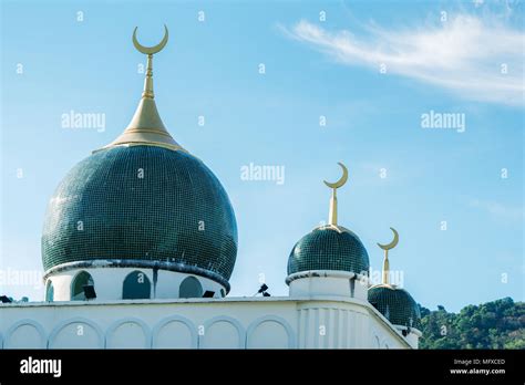 Muslim mosque on blue sky background.Beautiful muslim temple.Vintage ...