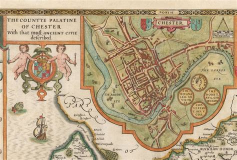 Old Map Of Cheshire In 1611 By John Speed Chester Warrington Crewe