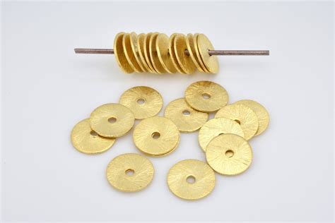 Mm Pcs Gold Vermeil Flat Disc Spacer Beads Brushed Etsy