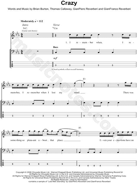 Gnarls Barkley Crazy Guitar Chords