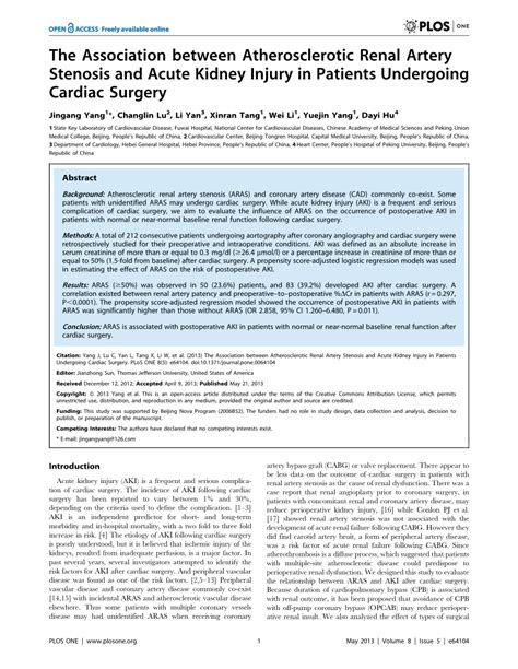 Pdf The Association Between Atherosclerotic Renal Artery Stenosis And