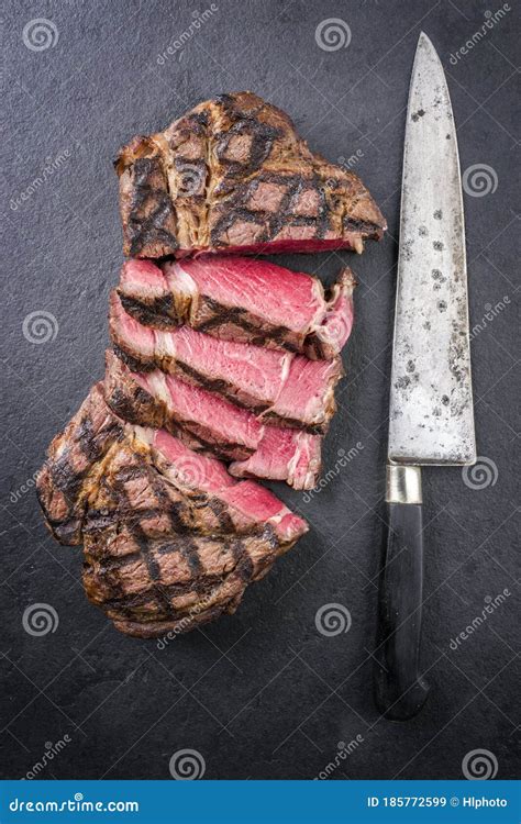 Barbecue Dry Aged Wagyu Rib Eye Steak On A Black Board Stock Image