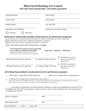 Fillable Online Sponsorship Donor Level Advertising Agreement Fax