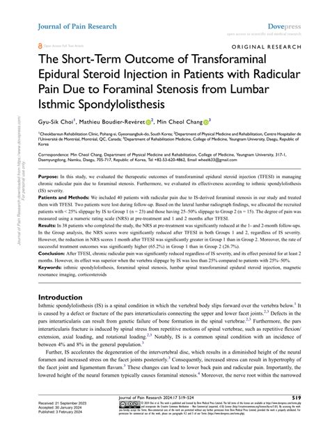 Pdf The Short Term Outcome Of Transforaminal Epidural Steroid