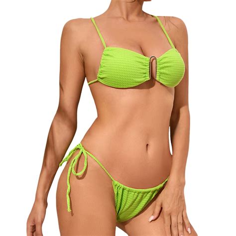 ZHAGHMIN Women S Ribbed Bikini Set Two Piece Solid Color Crossback V