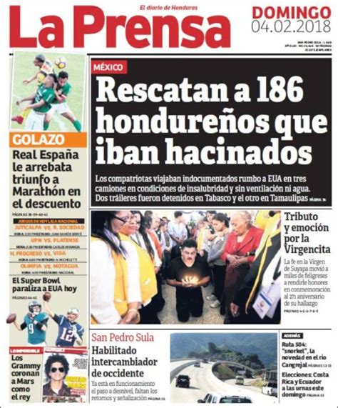 Periódico La Prensa Honduras Periódicos De Honduras Edición De Domingo 4 De Febrero De 2018