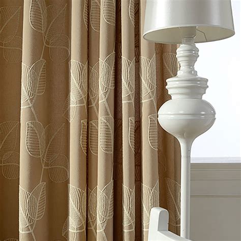 Autumn Leaves Embroidered Mocha Light Brown Curtain