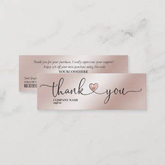 Modern Script Blush Pink Heart Thank You For Order Mini Business Card