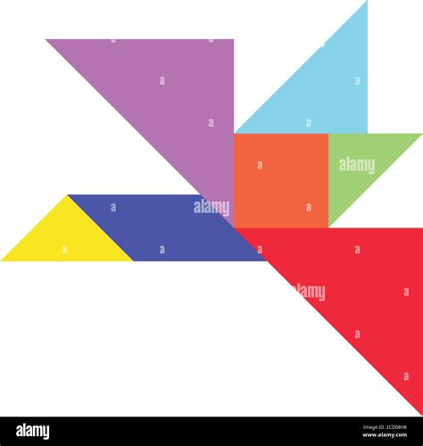 Color Tangram Puzzle In Flying Bird Shape On White Background Stock