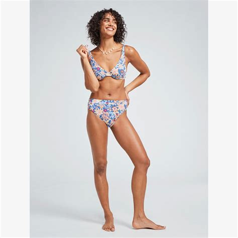 Roxy Printed Beach Classics Mid Waist Bikini Bottoms Bijou Blue New