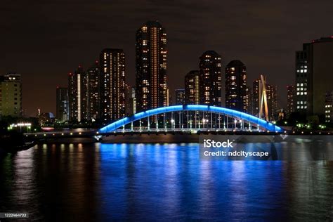 Twilight View Of Eitai Bridge And Tokyo Waterfront Skyline At Sumida