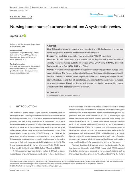 Pdf Nursing Home Nurses Turnover Intention A Systematic Review