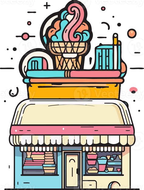 Hand Drawn Vintage Ice Cream Shop Logo In Flat Line Art Style 24787017 Png