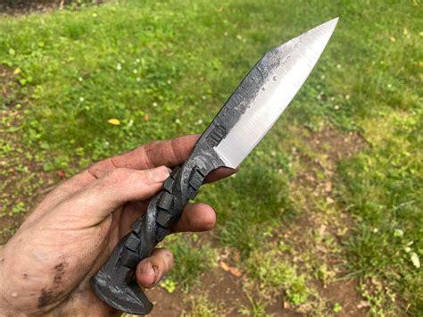 Hand Forged Seax Style Railroad Spike Knife With Rubix Twist Etsy