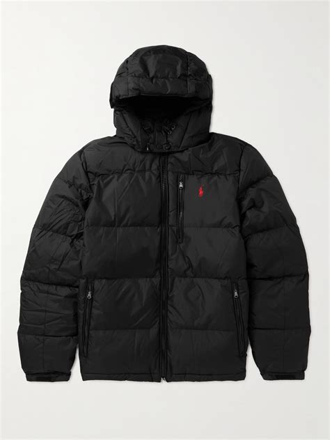 Polo Ralph Lauren Logo Embroidered Quilted Recycled Shell Hooded Down Jacket In Black For Men