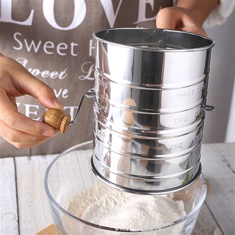 Washranp Baking Sifter Flour Sifter,Stainless Steel Hand-crank Graduated Inclined Mouth Agitator ...